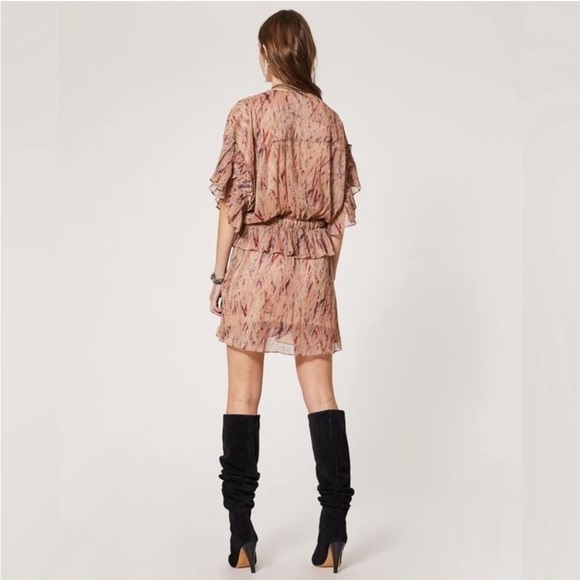 IRO Buoux Metallic Print Ruffle V-Neck Mini A-Line Dress - Picture 6 of 11